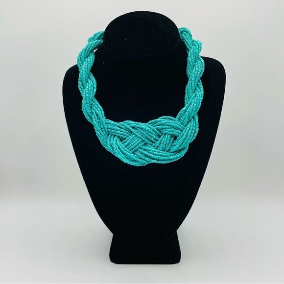 Turquoise Beaded Braided Multi Strand Necklace and Earring Set - Picture 2 of 9
